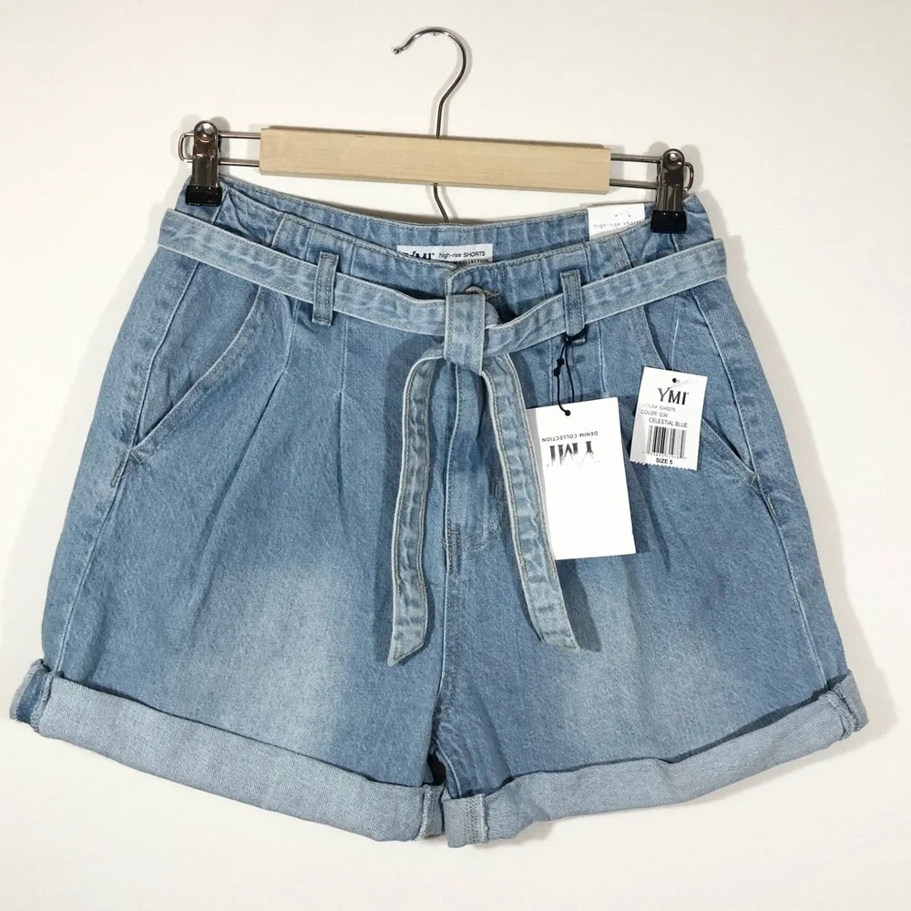 YMI Belted Mom Jeans Shorts in Light‎ Blue  5/27
